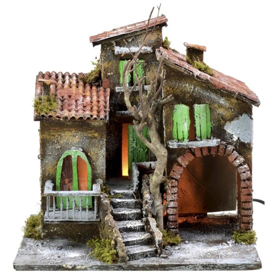 Case illuminate con bottega cm 30x21x29,5 h Mondo Presepi