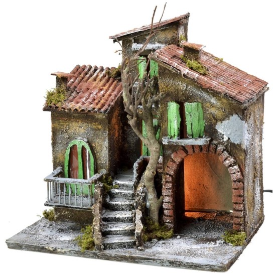 Casas iluminadas con tienda cm 30x21x29,5 h Mundo Pesebre