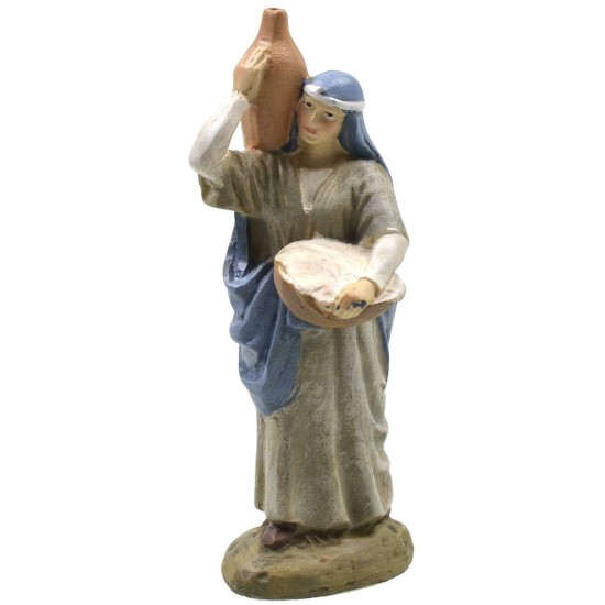 Woman with basket and amphora in painted resin 10 cm economic