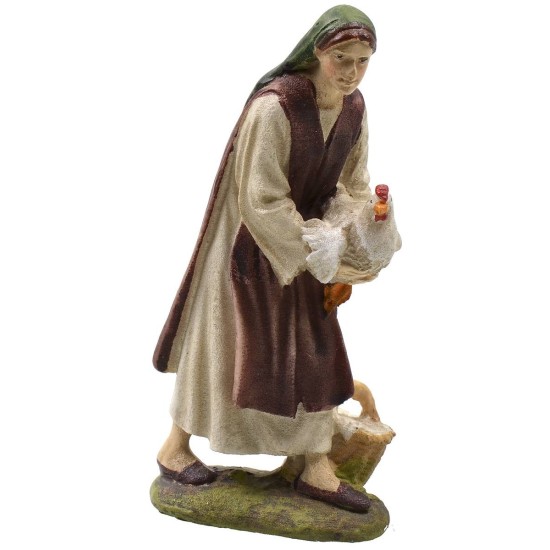 Woman with hen in painted resin 10 cm Landi economic series