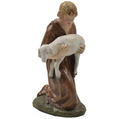 Pastore inginocchiato con agnello in resina dipinta 10 cm serie 2