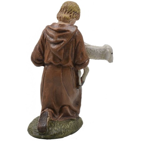 Kneeling shepherd with lamb in painted resin 10 cm Landi