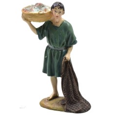 Pescador con red de resina pintada 10 cm serie económica Landi