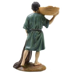Fisherman with net in painted resin 10 cm economic series Landi 2