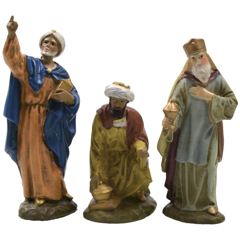 Tre Re Magi in resina dipinta 10 cm serie economica Landi Mondo