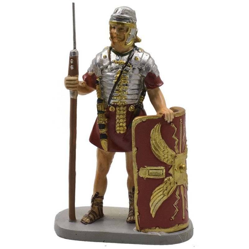 Soldato romano con scudo e lancia in resina dipinta 10 cm serie