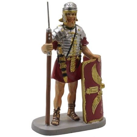 Roman soldier with shield and spear in painted resin 10 cm
