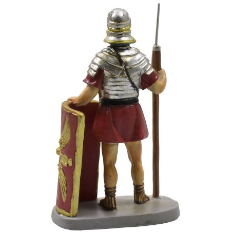 Roman soldier with shield and spear in painted resin 10 cm