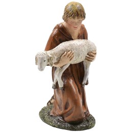 Adorante inginocchiato con agnello in resina dipinta 12 cm