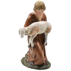 Adoring kneeling with lamb in painted resin 12 cm Landi