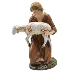Adoring kneeling with lamb in painted resin 12 cm Landi 2