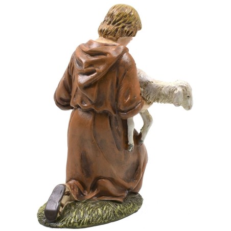 Adoring kneeling with lamb in painted resin 12 cm Landi