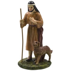 Pastor oriental con perro en resina pintada 12 cm serie