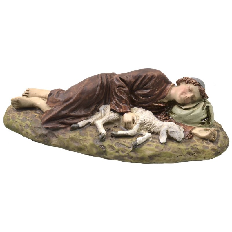 Dormiente con agnello in resina dipinta 12 cm serie economica