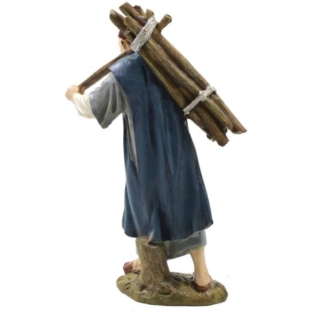 Boscaiolo con legna in resina dipinta 12 cm serie economica