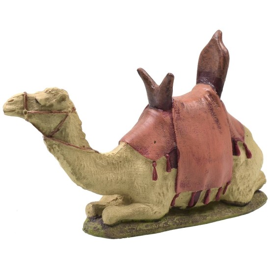 Seated dromedary with saddle in painted resin for statues 10 cm