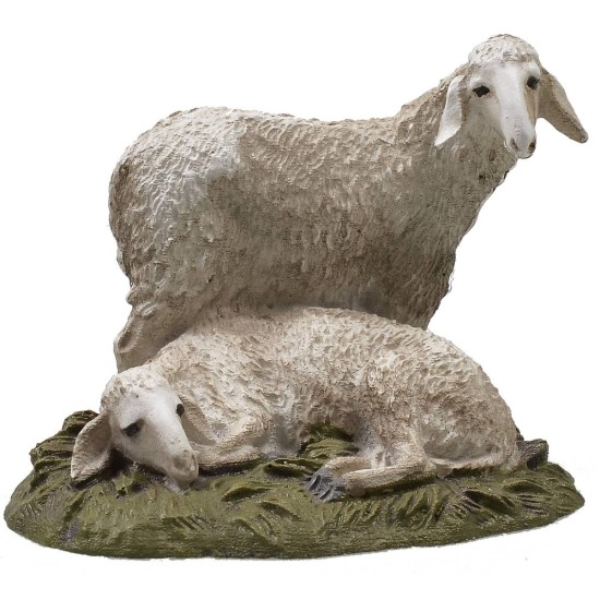Pair of sheep in painted resin for statues 10 cm Landi economic