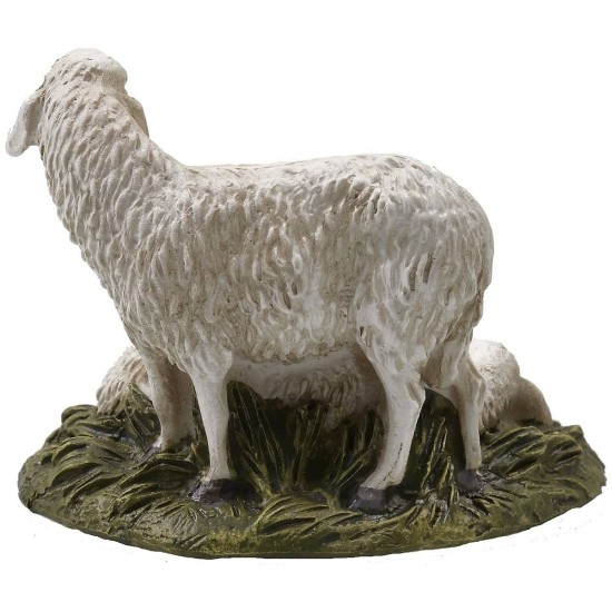 Coppia di pecore con base in resina dipinta per statue 12 cm