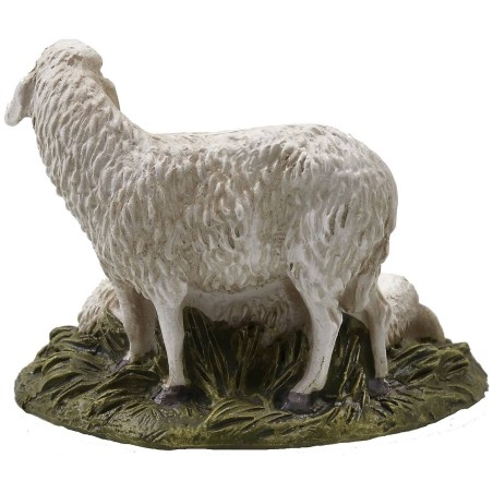 Pair of sheep with painted resin base for statues 12 cm Landi