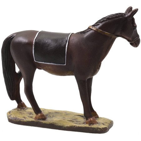 Caballo ensillado de resina pintada para estatuas de 12 cm