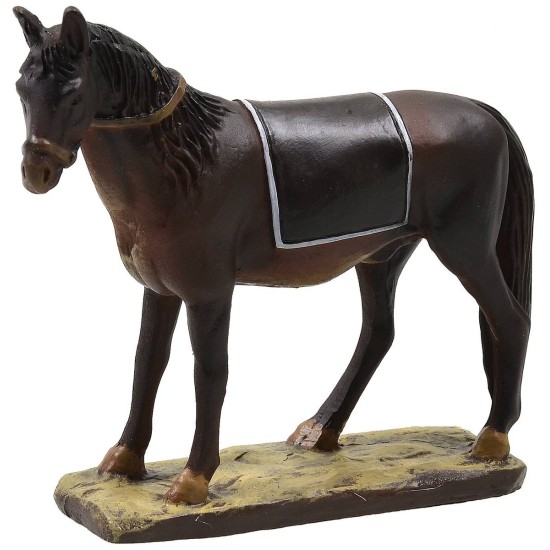 Caballo ensillado de resina pintada para estatuas de 12 cm