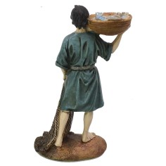 Fisherman with basket and net in painted resin 12 cm Landi 2