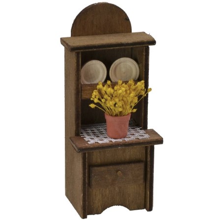 Wooden sideboard with vase of flowers and plates cm 5,5x4,5x13