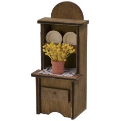 Aparador de madera con jarrón de flores y platos cm 5,5x4,5x13