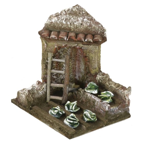 Huerto para belén con ruina angular de 11,5x9x11,5 cm h para