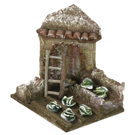 Huerto para belén con ruina angular de 11,5x9x11,5 cm h para