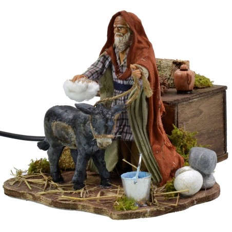 Man grooming donkey in motion 12 cm