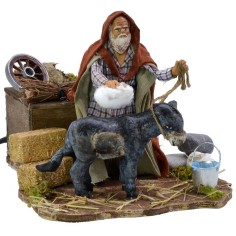 Hombre que cepilla un burro en movimiento 12 cm Mundo Pesebre