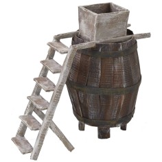 Barrel with ladder and millstone for grapes cm 10,5Øx22 h