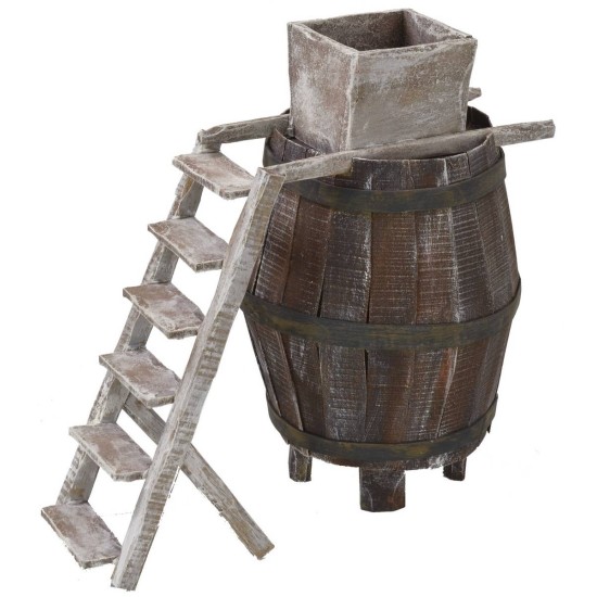 Barrel with ladder and millstone for grapes cm 10,5Øx22 h