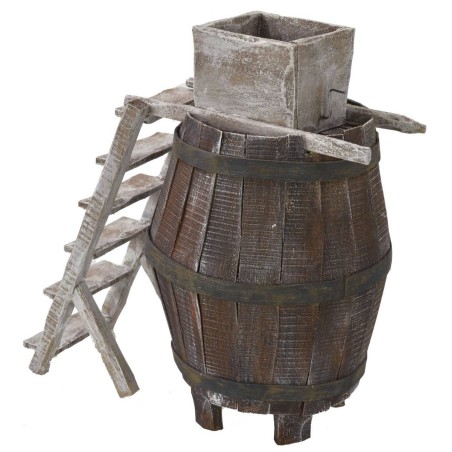 Barrel with ladder and millstone for grapes cm 10,5Øx22 h