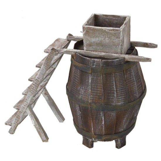 Barrel with ladder and millstone for grapes cm 10,5Øx22 h
