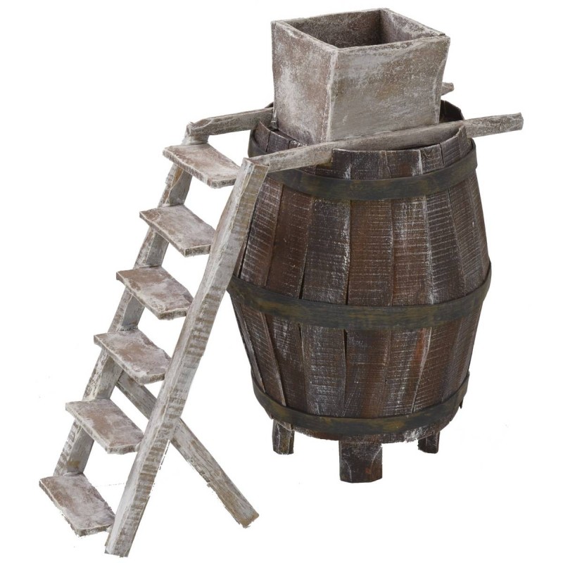 Barrel with ladder and millstone for grapes cm 11.5Øx18 h