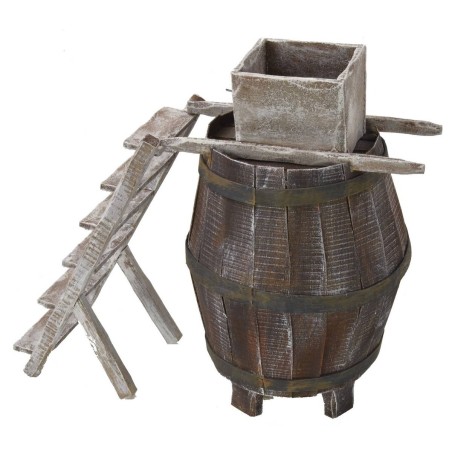 Barrel with ladder and millstone for grapes cm 11.5Øx18 h