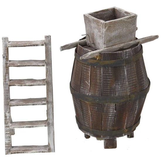Barril con escalera y molino para uvas cm 11,5Øx18 h