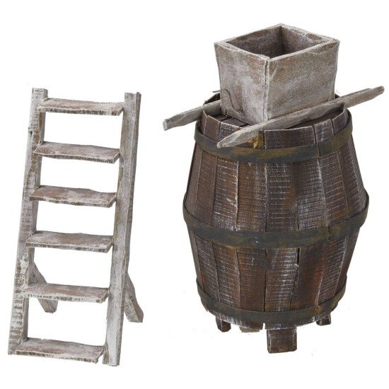 Barril con escalera y molino para uvas de 11,5Øx18 cm de altura Mundo Belenes