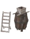 Barrel with ladder and millstone for grapes cm 11.5Øx18 h