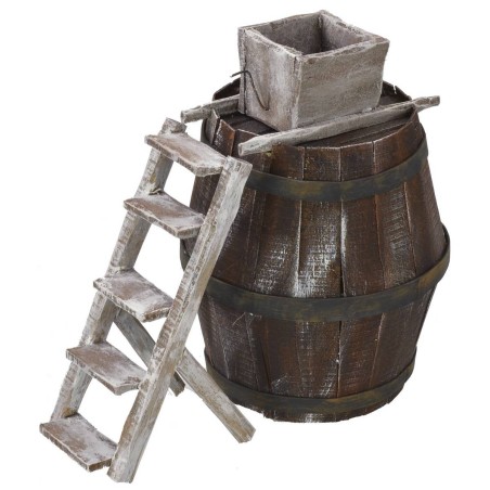 Barril con escalera y molino para uvas de 11,5Øx18 cm de altura Mundo Belenes
