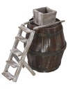 Barrel with ladder and millstone for grapes cm 11.5Øx18 h