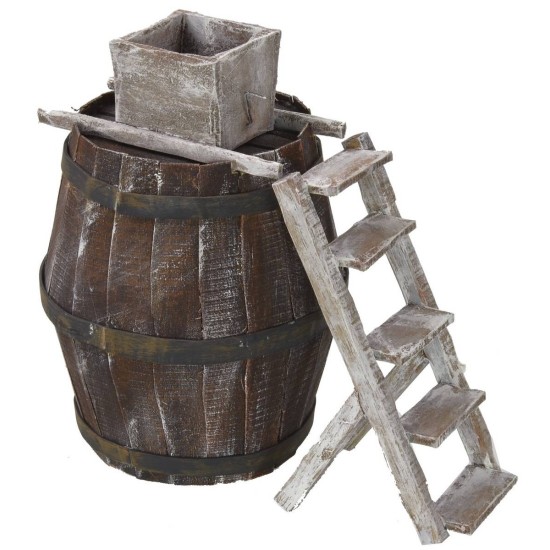 Barrel with ladder and millstone for grapes cm 11.5Øx18 h