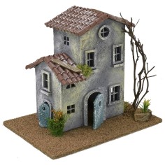 Casa con flores de 24x16x20,5 cm de altura para estatuas de 6 cm Mundo Pesebres