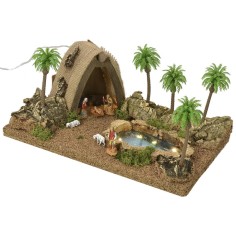 Presepe Arabo illuminato completo di statue Landi con laghetto 2