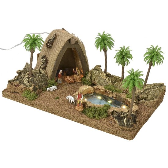 Illuminated Arab tent complete with Landi statues with pond and