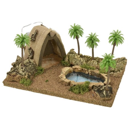 Illuminated Arab tent with pond and palm trees cm 26.5x18x12.5