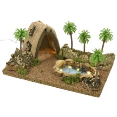 Illuminated Arab tent with pond and palm trees cm 26.5x18x12.5 2