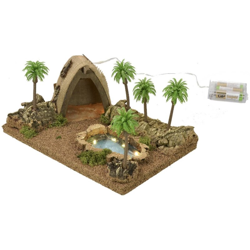 Illuminated Arab tent with pond and palm trees cm 26.5x18x12.5